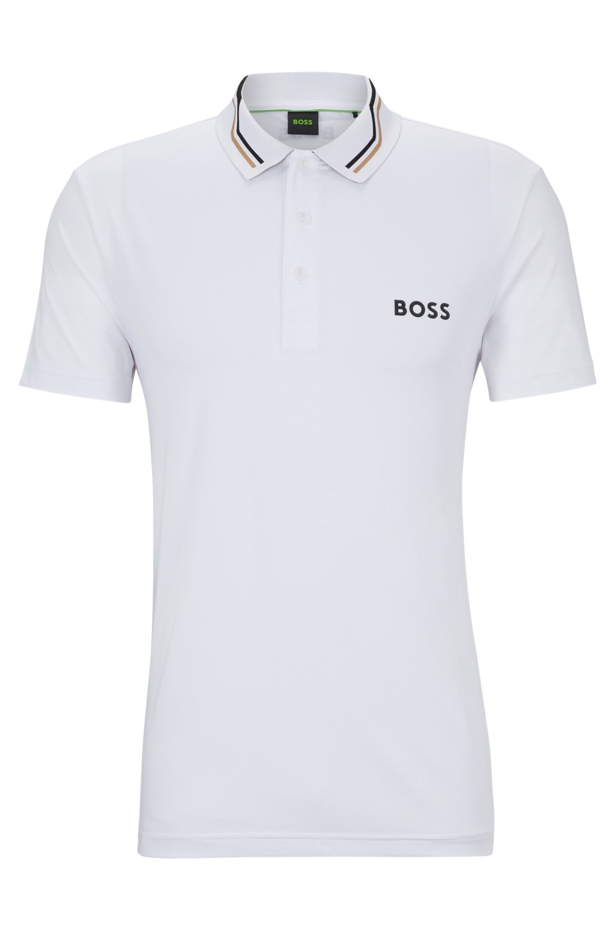 Poloshirt mit Kontrast-Logo und Streifen am Kragen, Weiß