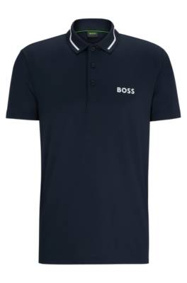 Hugo Boss Contrast-logo Polo Shirt With Collar Stripe In Blue