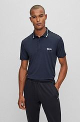 Contrast-logo polo shirt with collar stripe, Dark Blue