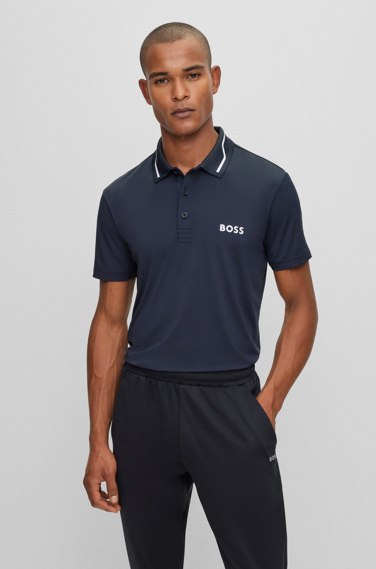 Contrast-logo polo shirt with collar stripe, Dark Blue