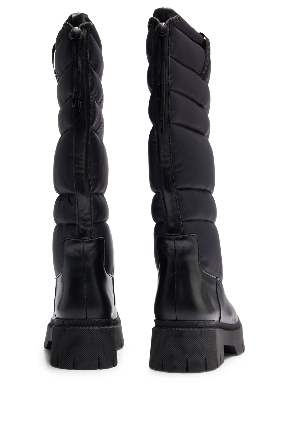 Chunky-sole boots in mixed materials with leather, Black
