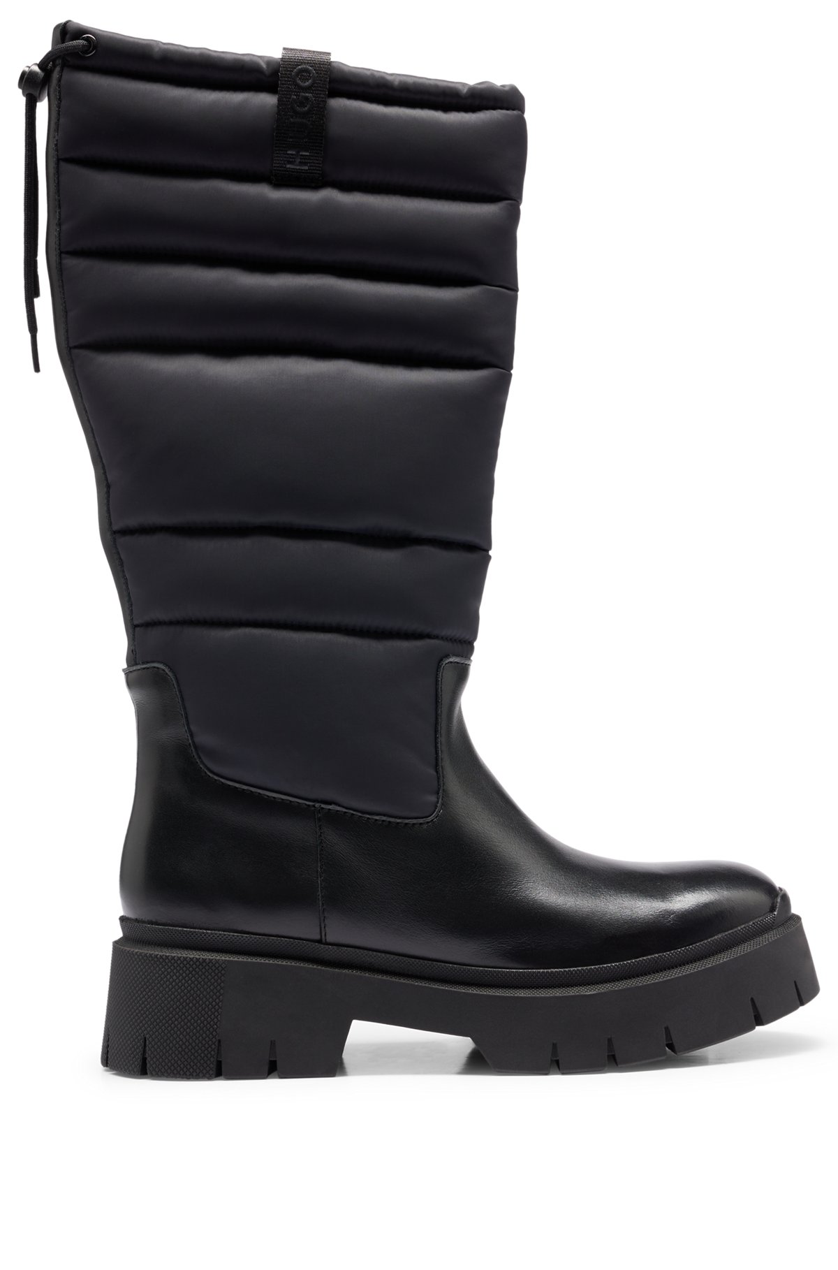Chunky-sole boots in mixed materials with leather, Black