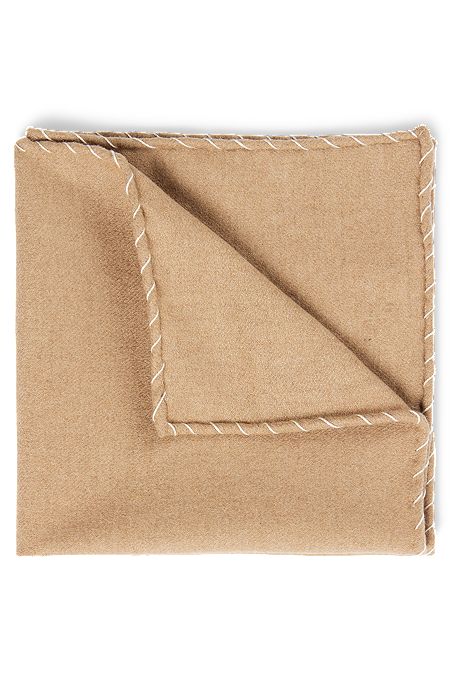 Pocket square in camel-hair jacquard with stretch, Beige