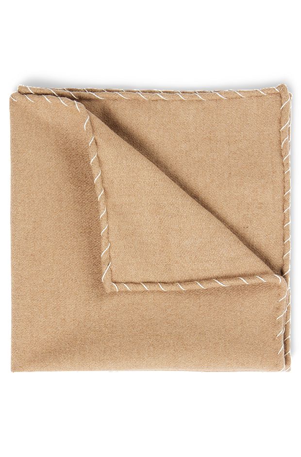 Pocket square in camel-hair jacquard with stretch, Beige