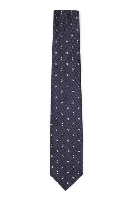 Silk-jacquard tie with modern pattern, Dark Blue