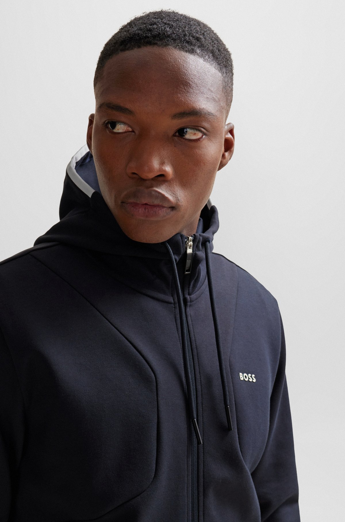 Cotton-blend zip-up hoodie with HD logo print, Dark Blue