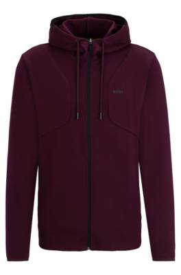 Hugo Boss Cotton-blend Zip-up Hoodie With Hd Logo Print In Purple