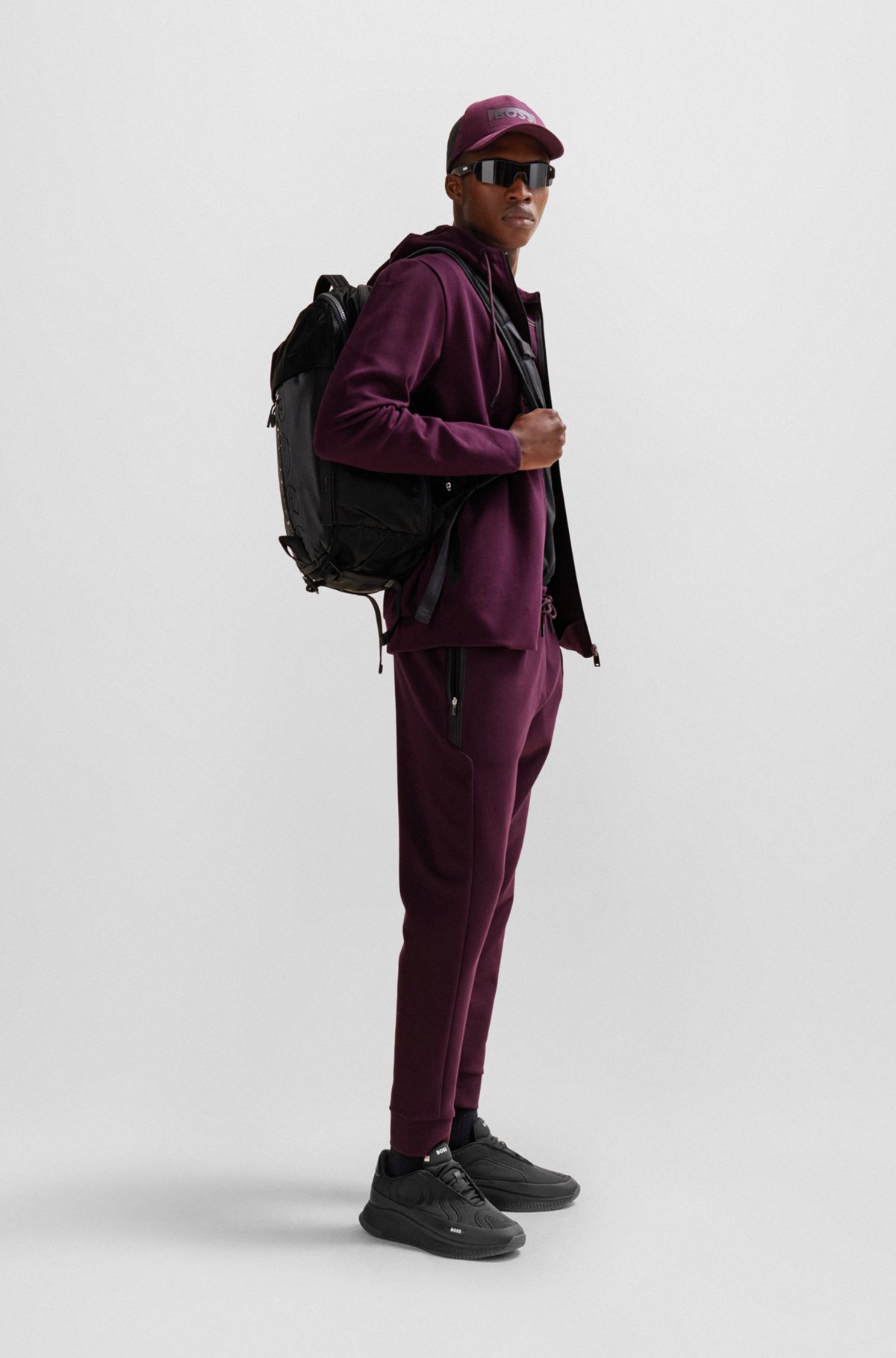 Cotton-blend zip-up hoodie with HD logo print, Dark Purple