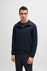 Slim-fit jacket in water-repellent fabric with logo, Dark Blue