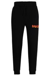 Cotton-terry tracksuit bottoms with puffed flame logo, Black