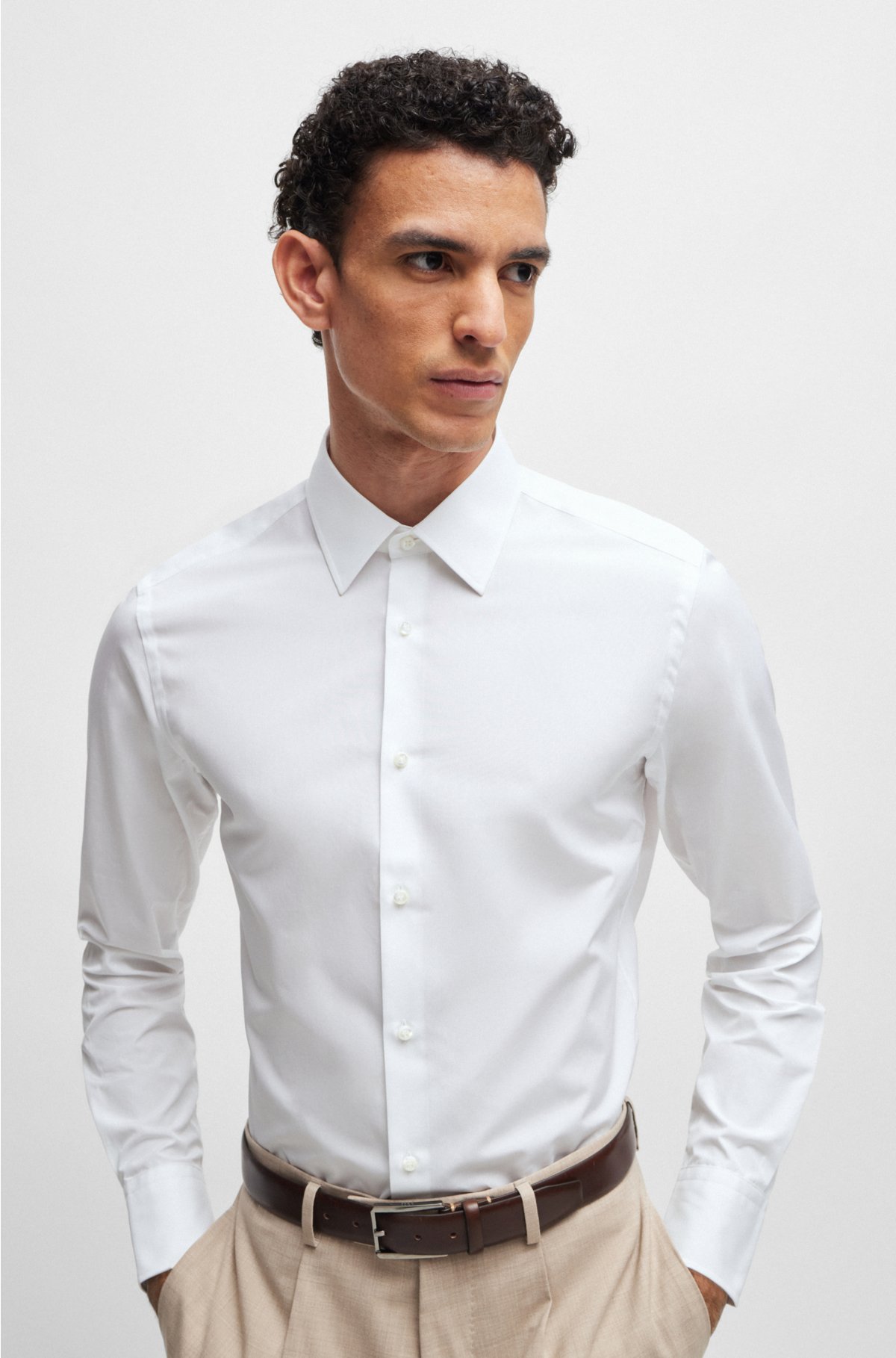 Slim-fit shirt in Italian-made cotton poplin, White