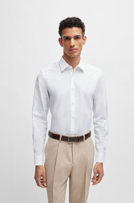 Slim-fit shirt in Italian-made cotton poplin, White