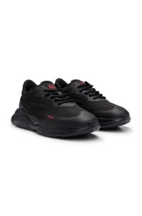Vetersneakers van gemengde materialen met imitatieleer, Zwart