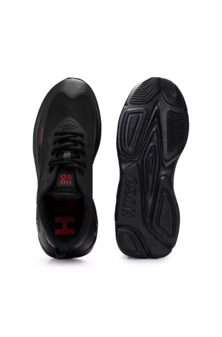Mixed-material lace-up trainers with faux leather
