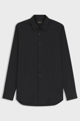 Slim-fit shirt in cotton-blend poplin with stretch, Black