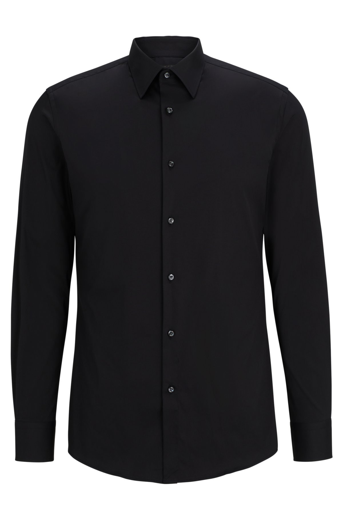 Slim-fit shirt in cotton-blend poplin with stretch, Black