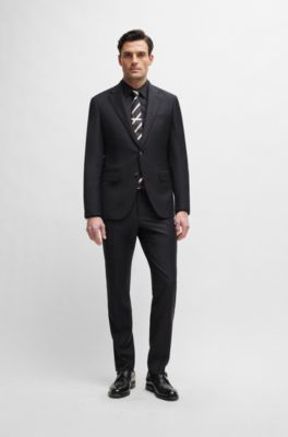 Slim-fit shirt in cotton-blend poplin with stretch, Black