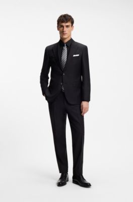 Slim-fit shirt in cotton-blend poplin with stretch, Black