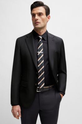 Slim-fit shirt in cotton-blend poplin with stretch, Black