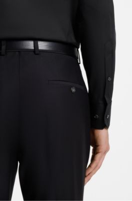 Slim-fit shirt in cotton-blend poplin with stretch, Black