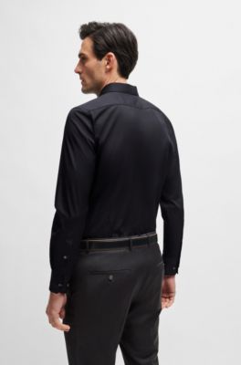 Slim-fit shirt in cotton-blend poplin with stretch, Black
