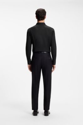 Slim-fit shirt in cotton-blend poplin with stretch, Black