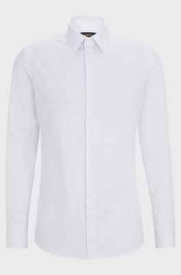 Slim-fit shirt in cotton-blend poplin with stretch, White