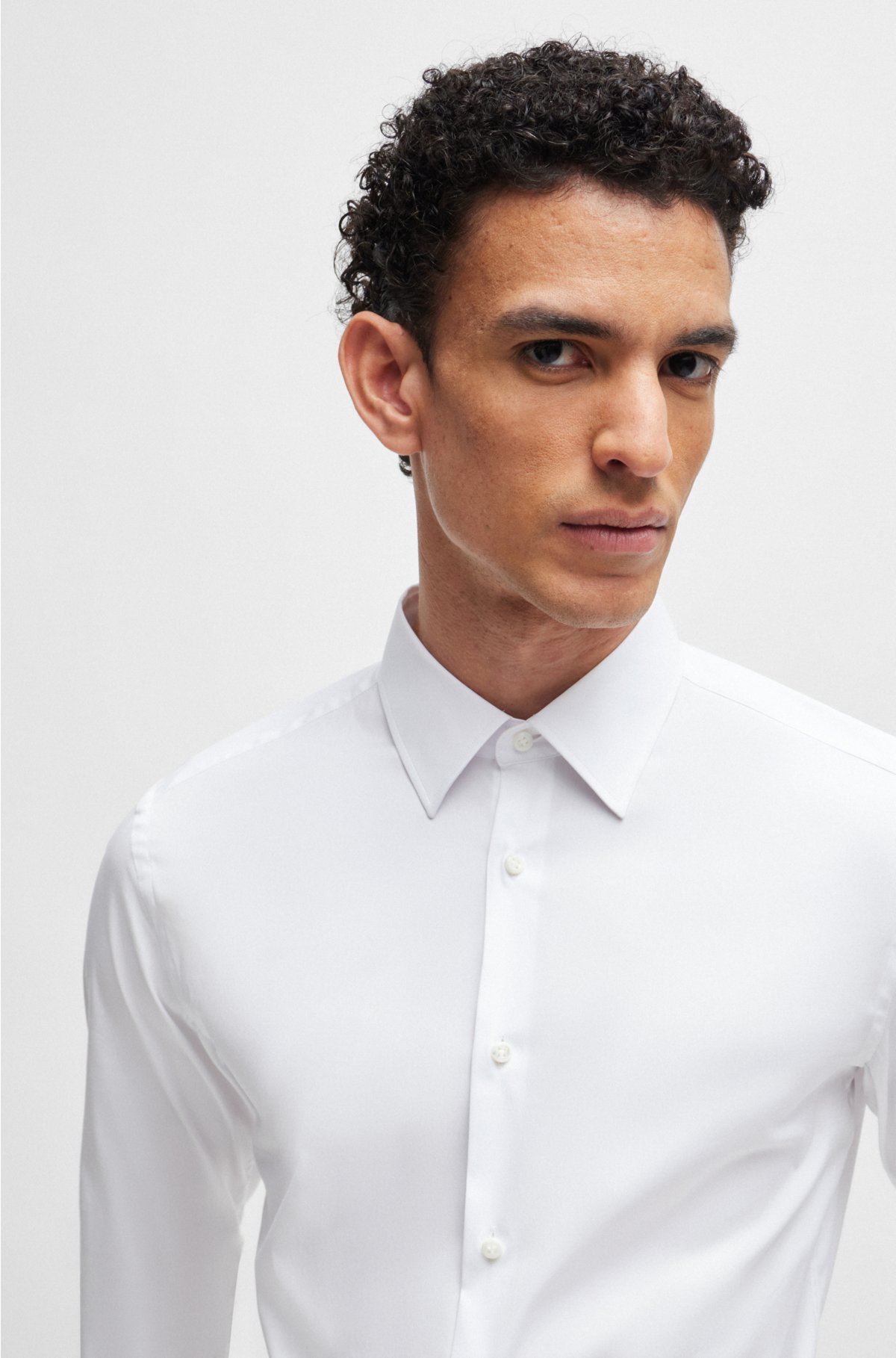 BOSS - Slim-fit shirt in cotton-blend poplin with stretch