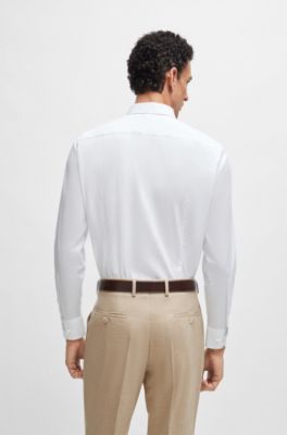 Slim-fit shirt in cotton-blend poplin with stretch, White