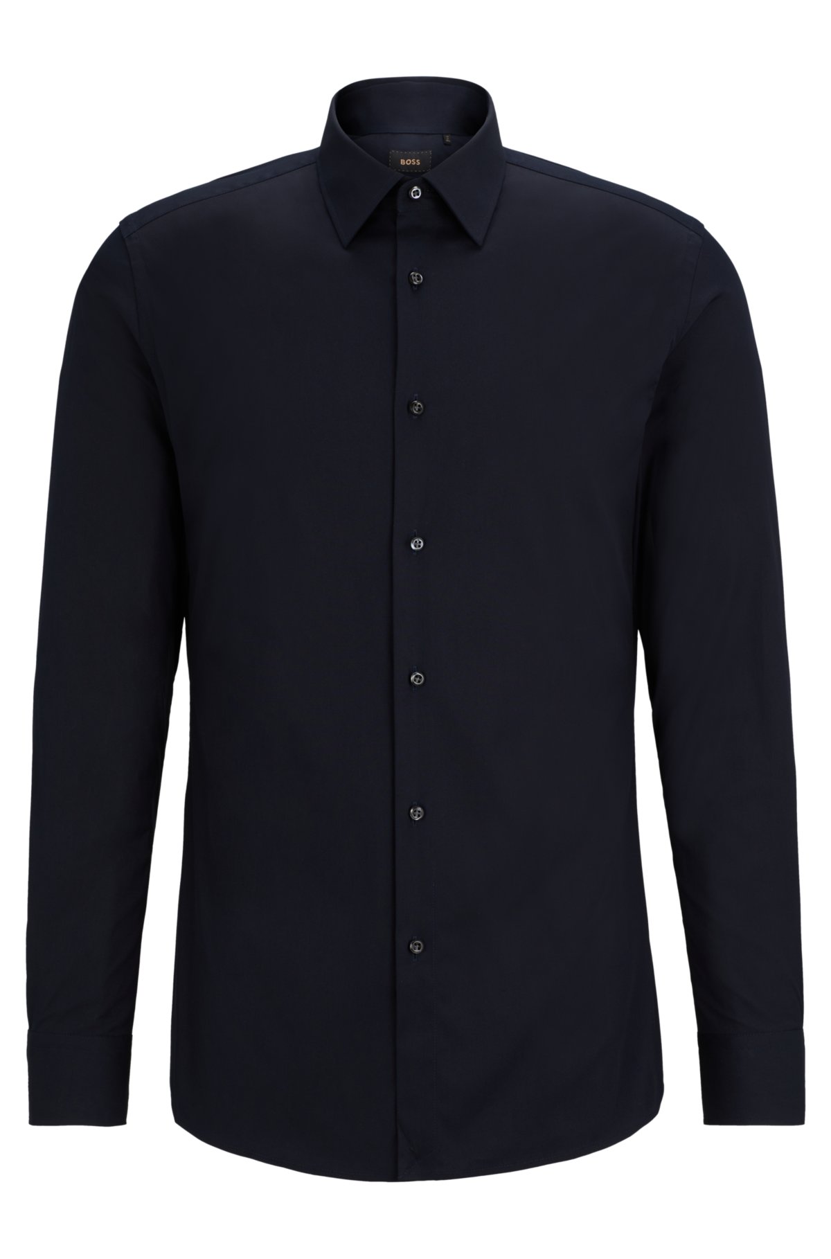 Slim-fit shirt in cotton-blend poplin with stretch, Dark Blue