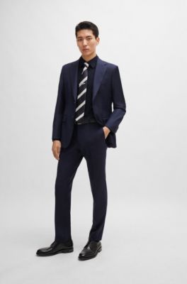 Slim-fit shirt in cotton-blend poplin with stretch, Dark Blue