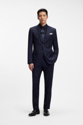 Slim-fit shirt in cotton-blend poplin with stretch, Dark Blue