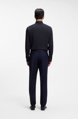 Slim-fit shirt in cotton-blend poplin with stretch, Dark Blue