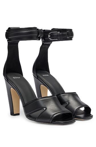 Nappa-leather sandals with buckled ankle strap, Black