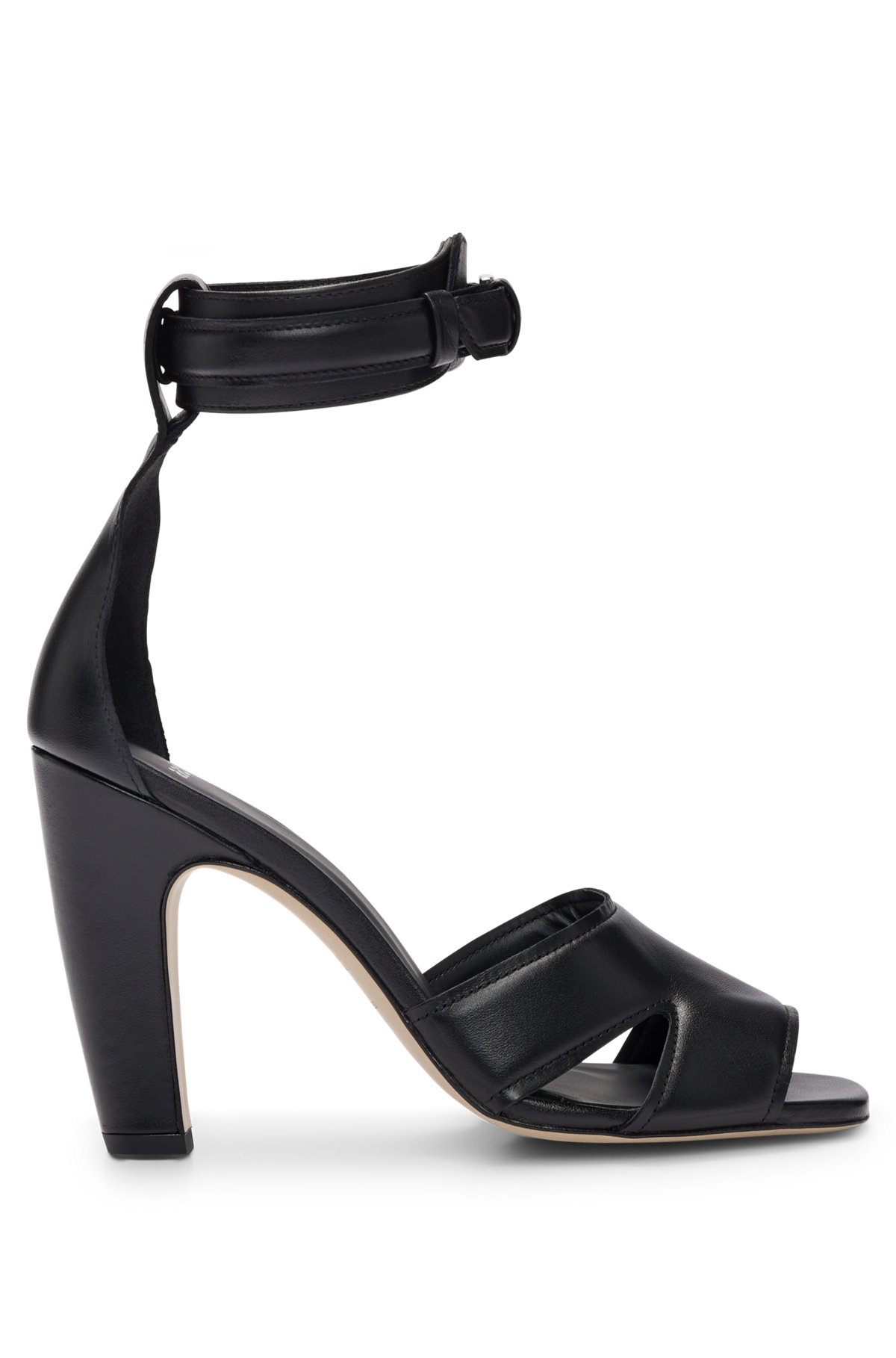 Nappa-leather sandals with buckled ankle strap, Black