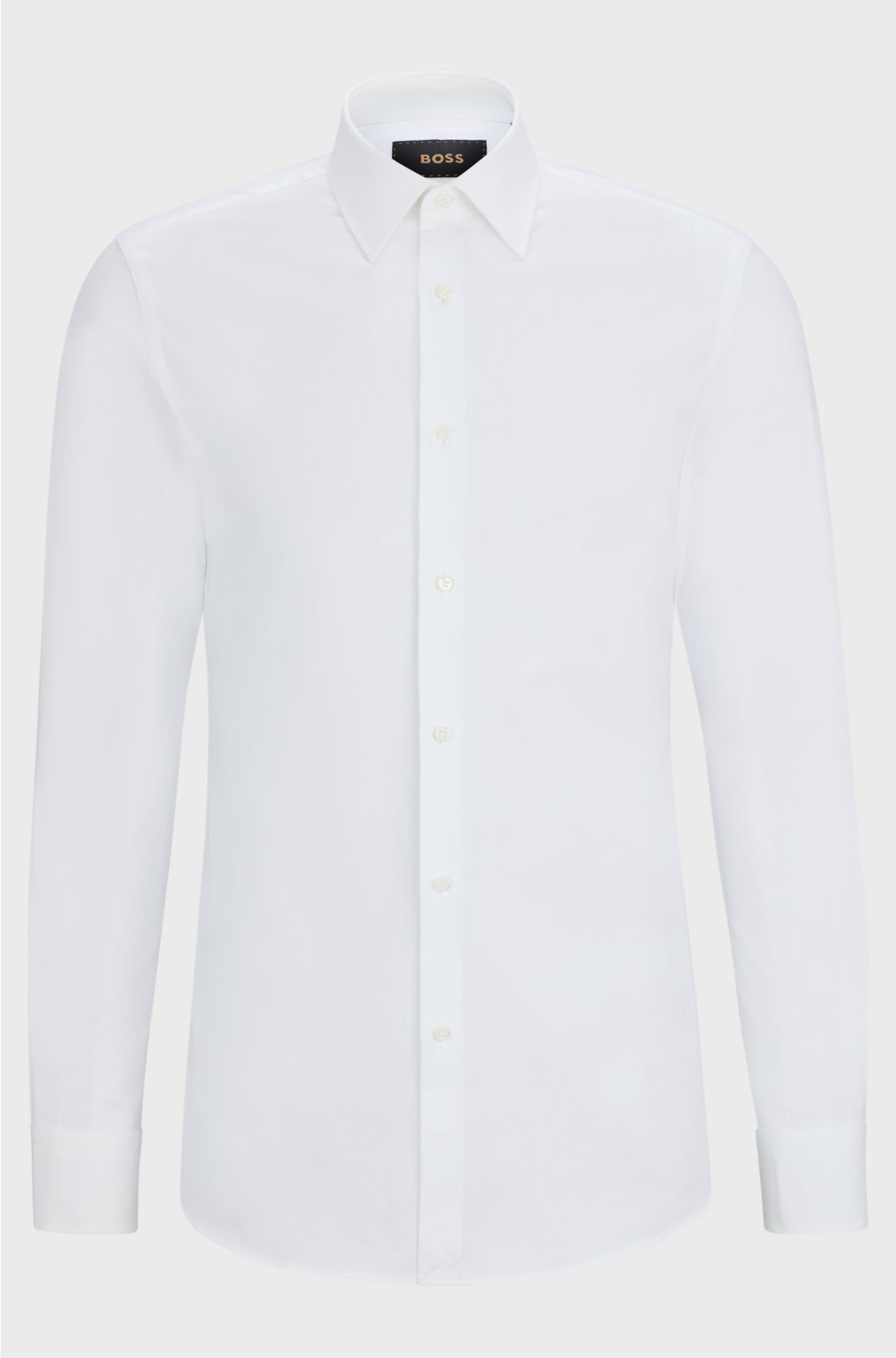 Slim-fit shirt in Italian-made structured stretch cotton, White