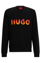 Cotton-terry sweatshirt with puffed flame logo, Black