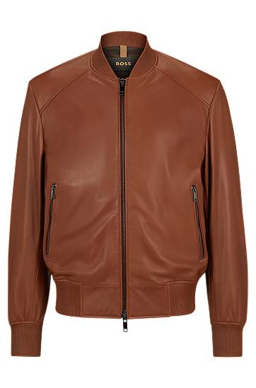 Regular-fit bomber jacket in sheepskin leather, Hugo boss