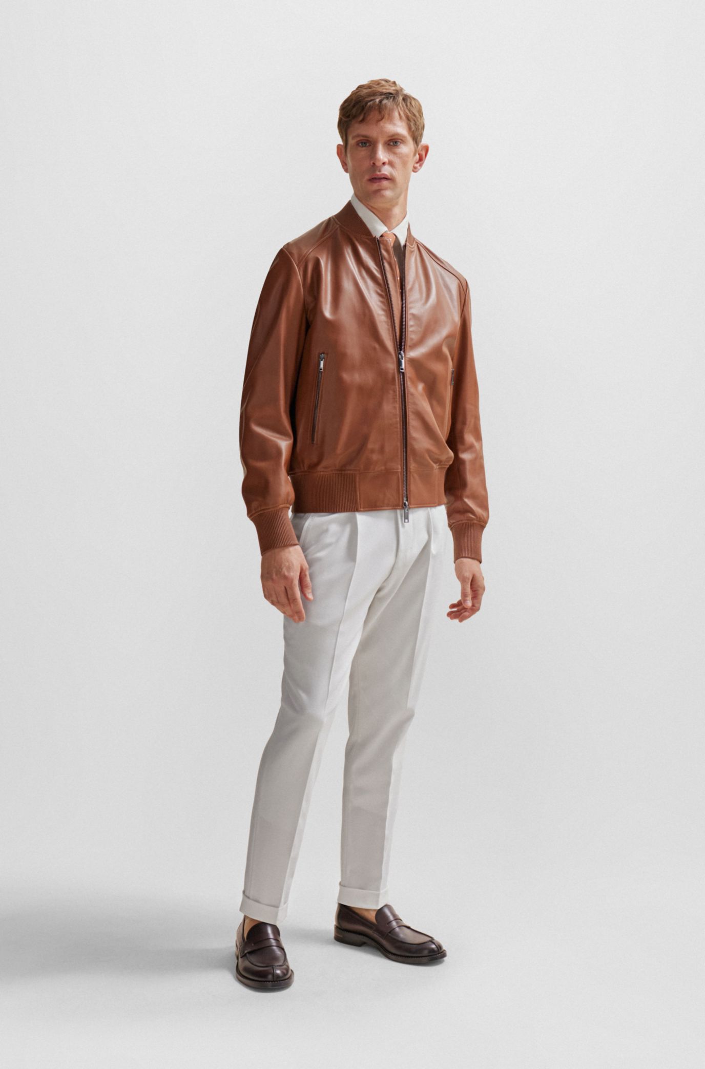 Boss josiah leather clearance bomber jacket