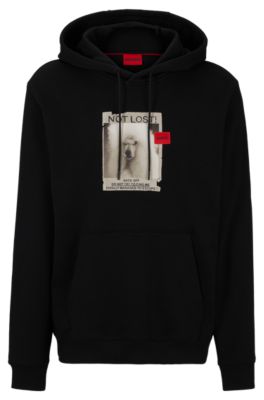 HUGO - Relaxed-fit hoodie in French terry with dog artwork 
