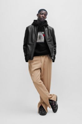 HUGO - Relaxed-fit hoodie in French terry with dog artwork 