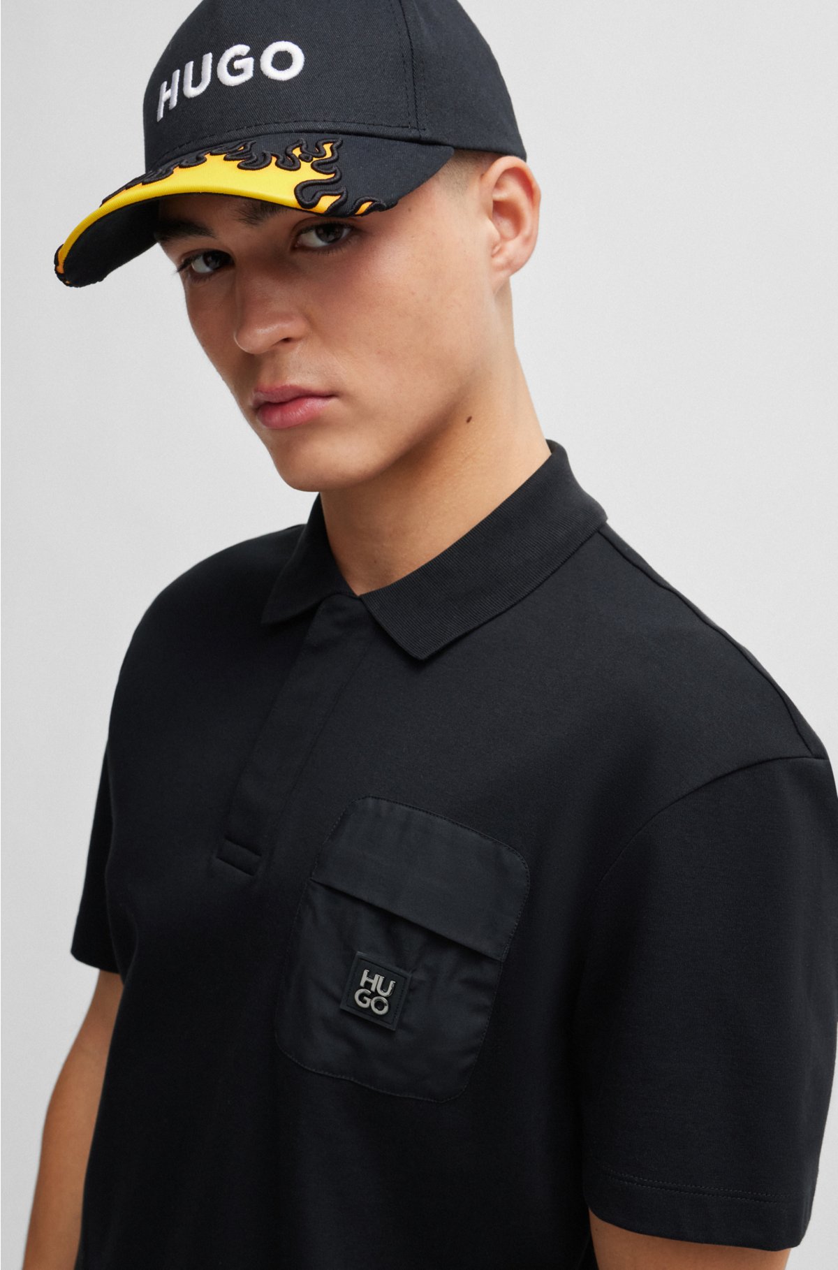 Interlock-cotton polo shirt with stacked-logo trim, Black