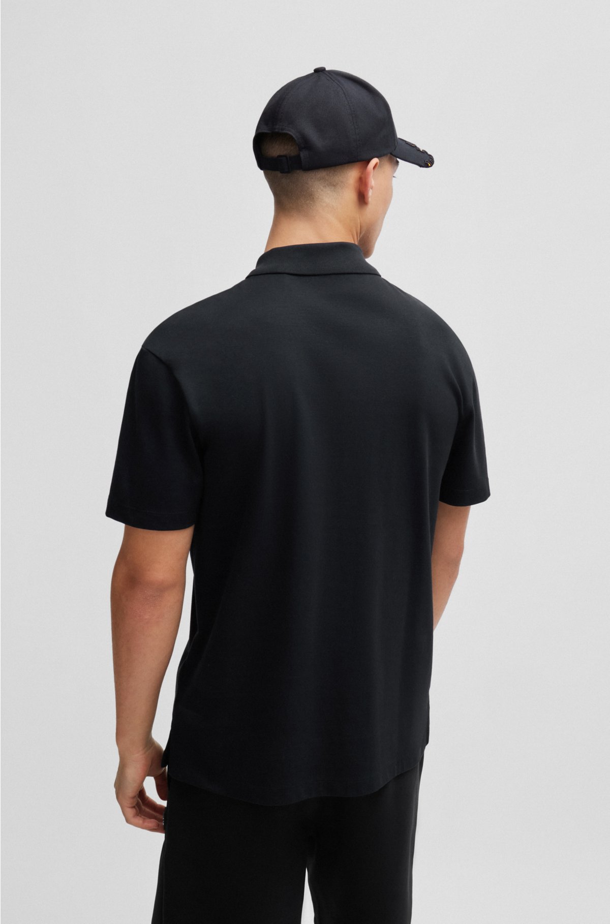 Interlock-cotton polo shirt with stacked-logo trim, Black