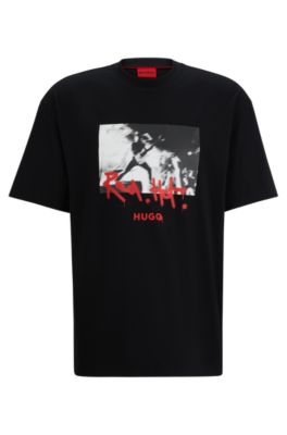 HUGO - Cotton-jersey T-shirt with spray-paint artwork