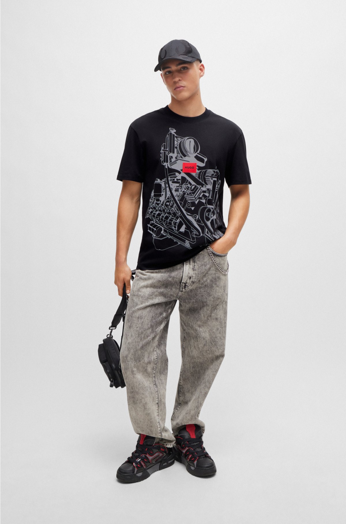 HUGO - Relaxed-fit T-shirt in cotton jersey with seasonal artwork
