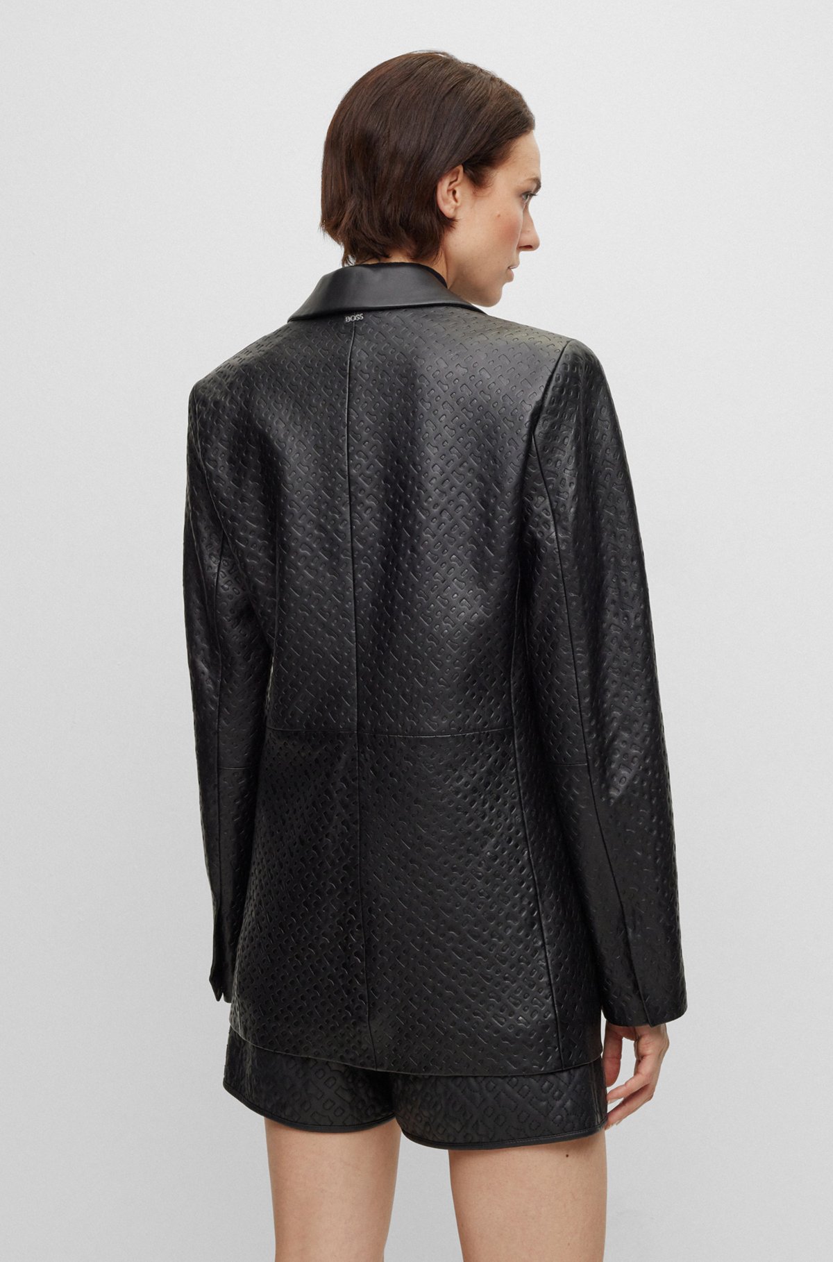 Leather jacket with peak lapels, Black