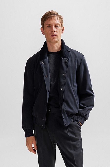 Regular-fit jas in een twill van zijde met ton-sur-ton details, Donkerblauw