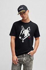 Cotton-jersey T-shirt with dog artwork, Black