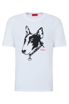 HUGO Cotton jersey T shirt with dog artwork