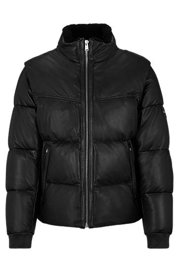 Down-filled jacket in leather with detachable sleeves, Hugo boss